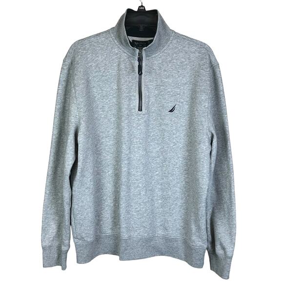 Nautica 1/4 Zip Pullover Men Size Large Gray Soft Mock Neck Athleisure Sweater - Picture 1 of 10